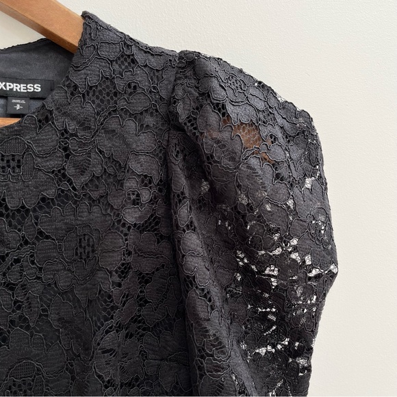 Express Lace Puff Sleeve Fit And Flare Dress Black Size Small - Picture 6 of 12